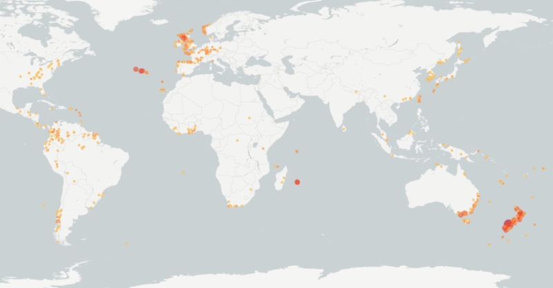 Filmy fern occurrences world map